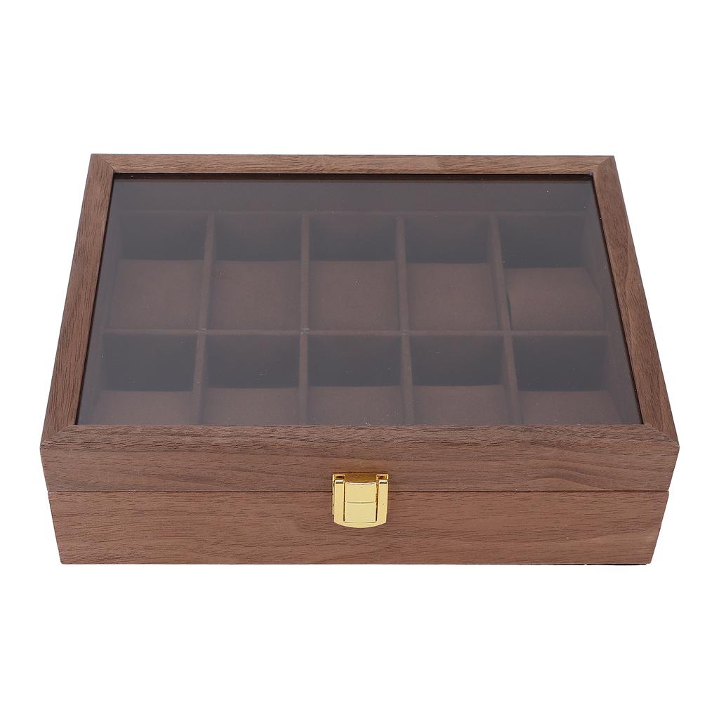 10 Grid Wooden Watch Box Transparent Cover Watch Jewelry Storage Organizer Container Box