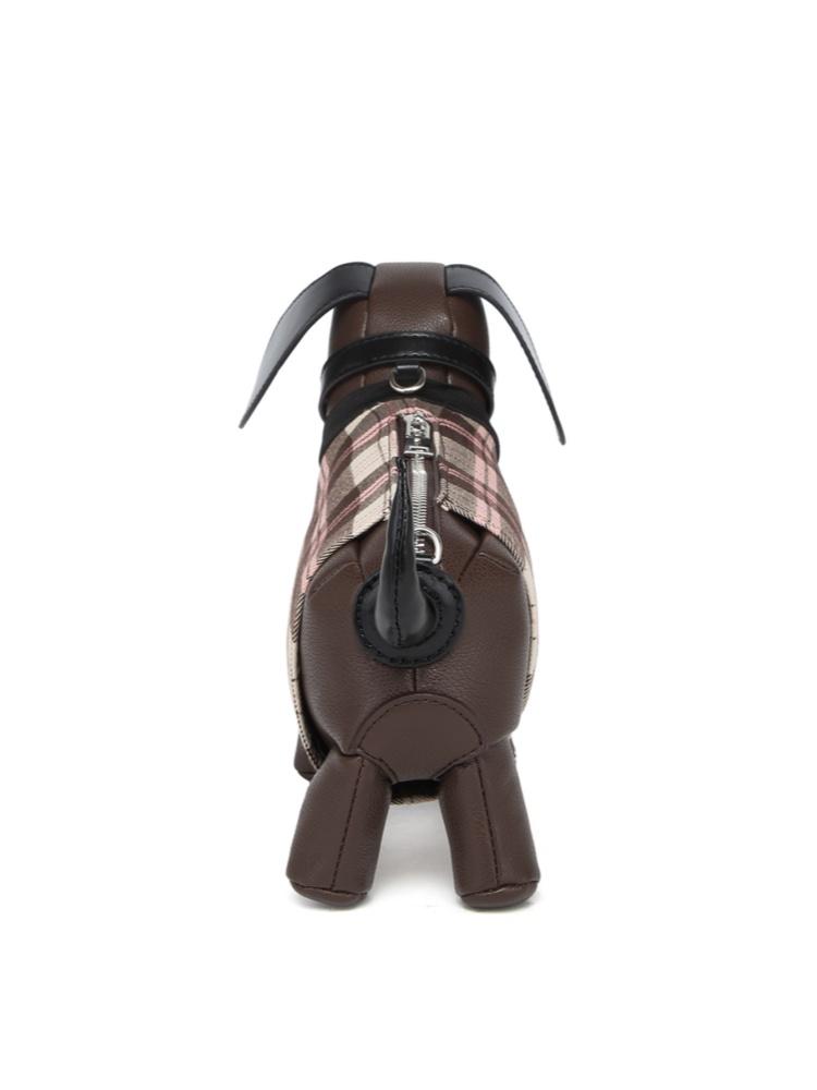 Fashionable And Creative Design Sausage Dog Shaped Crossbody Bag Women's Plaid Splicing Cartoon Cute Doll Bags