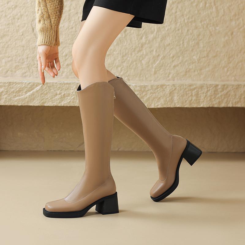 Krazing Pot Осенне-зимняя обувь из микрофибры, большие размеры, сапоги для верховой езды, квадратный носок, сохраняющие тепло, на молнии, размер 43, высокие сапоги до бедра