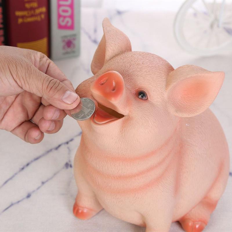 Children Cute Pig Piggy Bank Coin Saving Box Jar Desktop Resin Piggy Bank Coins Organizer Storage Box EURO Coins Deposit Tanks
