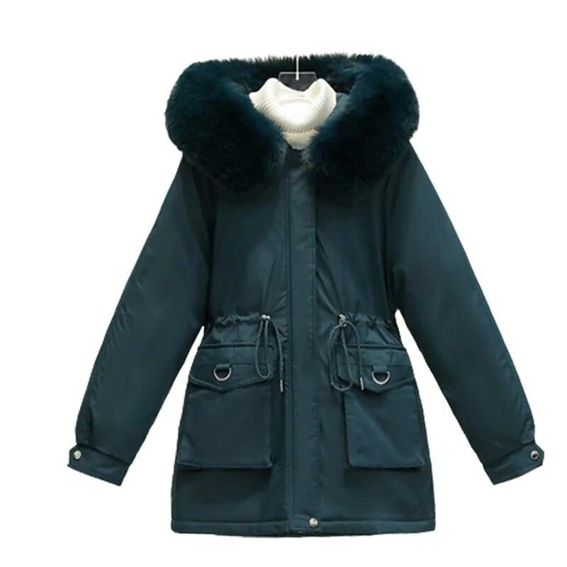 2023 New Winter Thicken Down Cotton Warm Jacket Coat Women Casual Parkas Autumn Clothes Fur Lining Loose Fashion Hooded Outwear