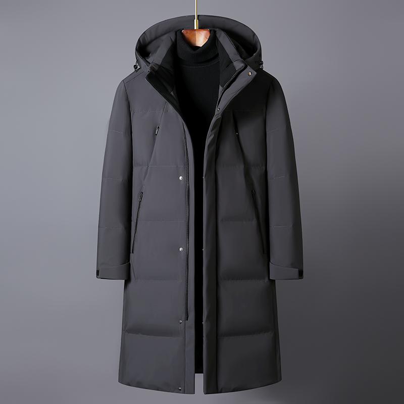 Зимние пуховики для мужчин Верхняя одежда Повседневная толстая теплая белая утиная пуховая длинная куртка с капюшоном для мужчин среднего возраста парка