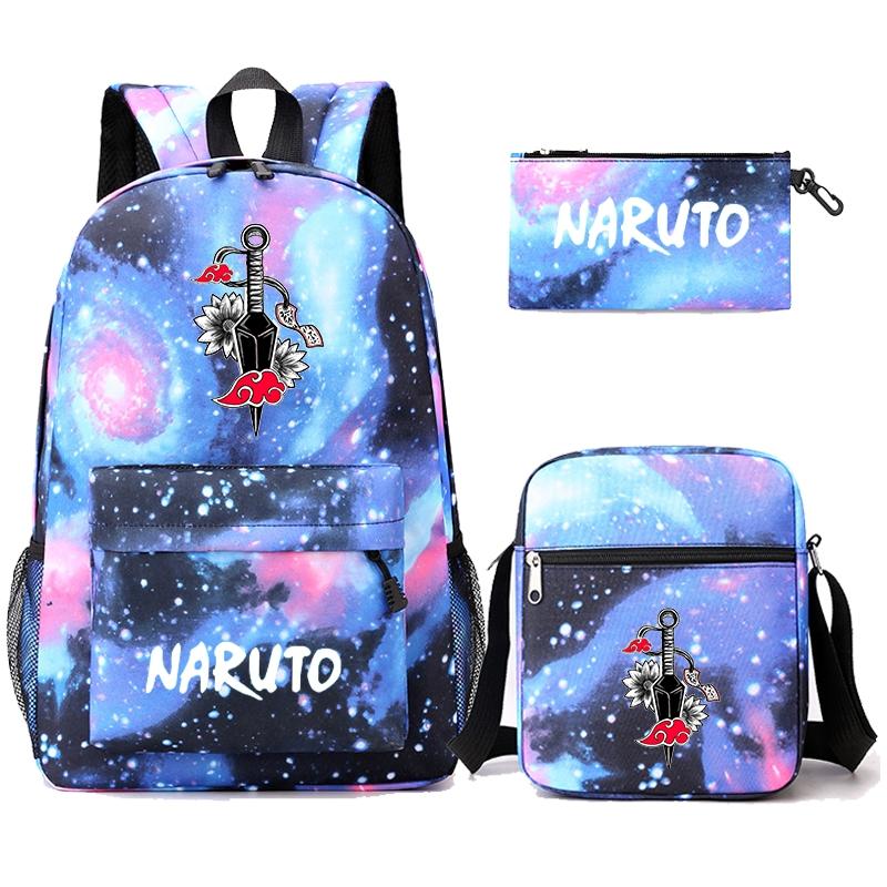 3 шт./компл. рюкзак аниме Наруто с сумкой на плечо, пенал для мальчиков и девочек, сумка для книг, рюкзак для мужчин и женщин, дорожная сумка для отдыха, рюкзак
