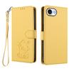 For iPhone 16e Wallet Case with Wrist Strap Love Cat Pattern Imprint Leather Phone Cover