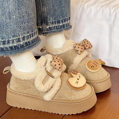 Женская модная легкая милая кошечка стремя толстая подошва зимние теплые сноубутсы мех интегрированный нескользящие досуг спорт хлопок ботинки