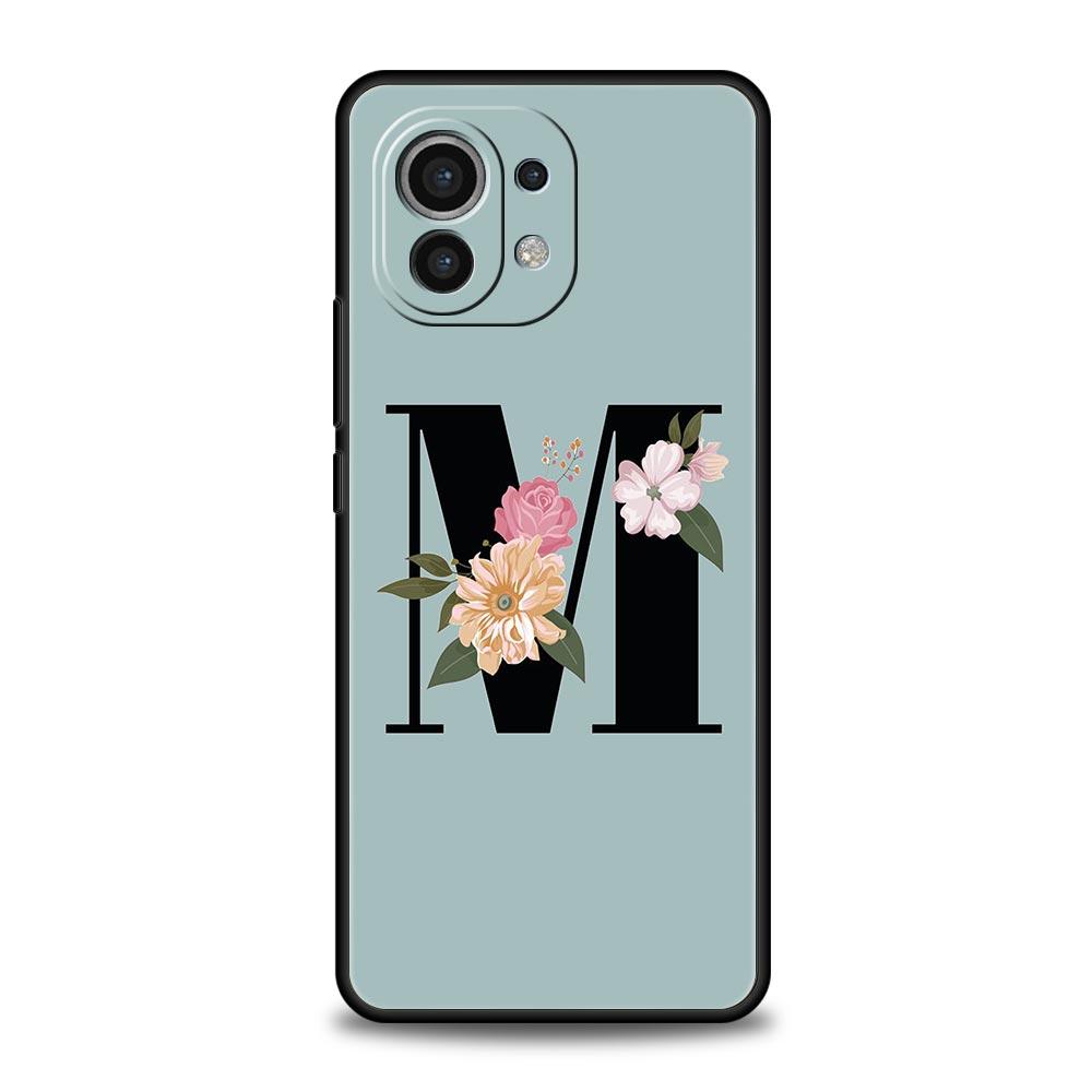 Чехол для телефона с цветочными буквами S для Xiaomi 14 13 12 11 Lite 13T 12T 11T Pro 9T Mi Poco X6 X5 M3 X3 Pro F5 F4 F3 5G, черный чехол