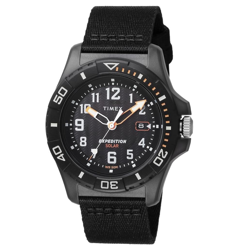 TIMEX Expedition Фри-дайвинг Океан Черный Циферблат Пластик Минеральное Стекло Солнечный 5 АТМ Водонепроницаемый 44ММ Часы TW2V40500 Мужские