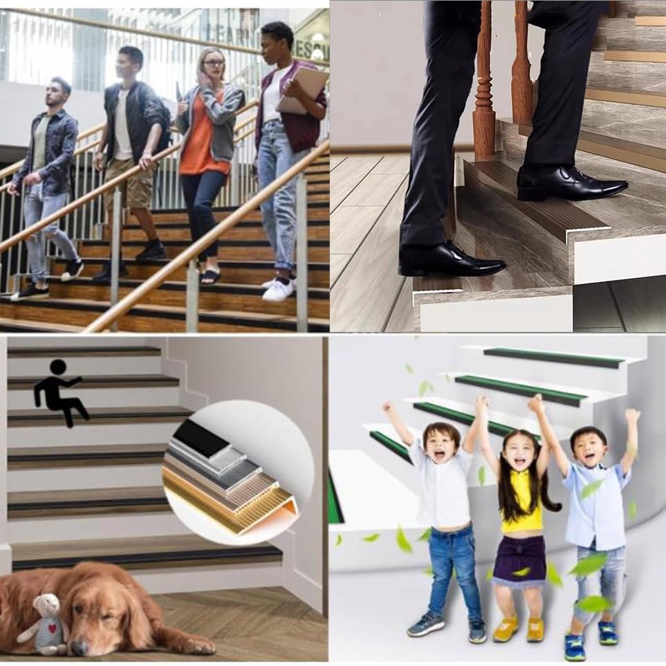 Non-Slip Stair Nosing, Metal Self Adhesive Stair Edge Protector, Aluminum Step Edge Trim StripsCorner Guards, L-Shaped Edging Transition Strip (Style