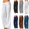 2024 Women's High Waist Wide-Leg Flared Yoga Pants - Cotton Linen, with Pockets