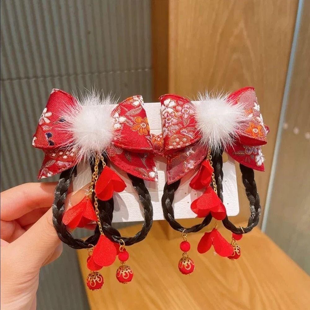 Velvet New Year Hanfu Rabbit Tassel Hair Clips Children Hairpin Kids Barrettes Hair Accessories