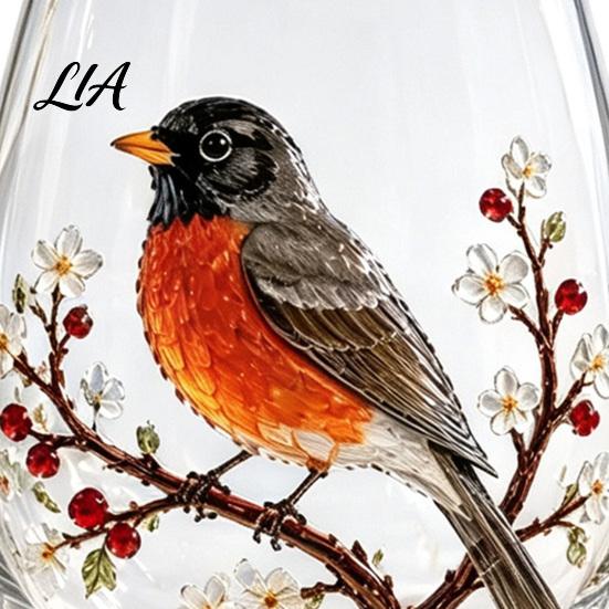 Decorative Glass for Iced Coffee 3D Hummingbird Stemless Goblet, Floral Pattern Elegant Spring Flower Theme Drinkware Cup, Garden Inspired