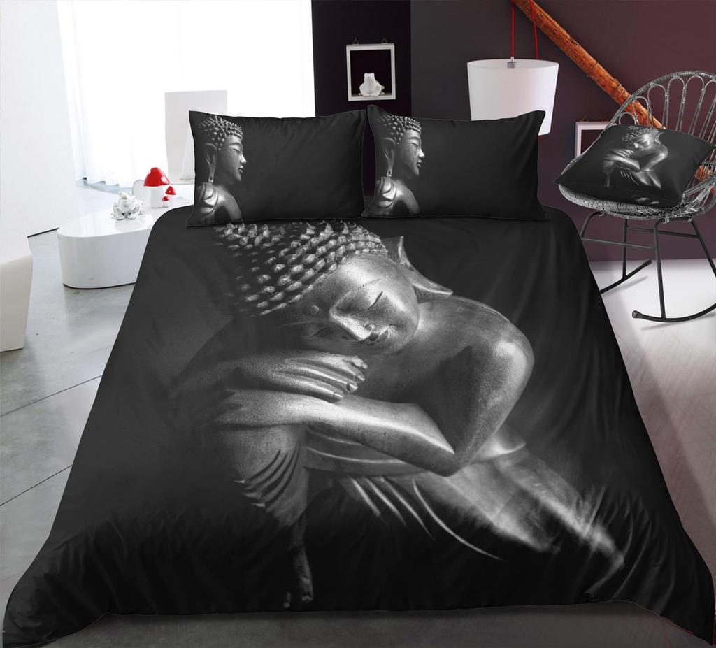 3D Buddha Bedding Set Exotic Quilt Cover Pillow Case 2/3 Pieces EU220 * 240 Extra Large Size Soft Zippered Bedroom Decoration