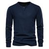 Men's Round Neck Button Long Sleeve Shirt Men's Casual Fashion Solid Color Shirt