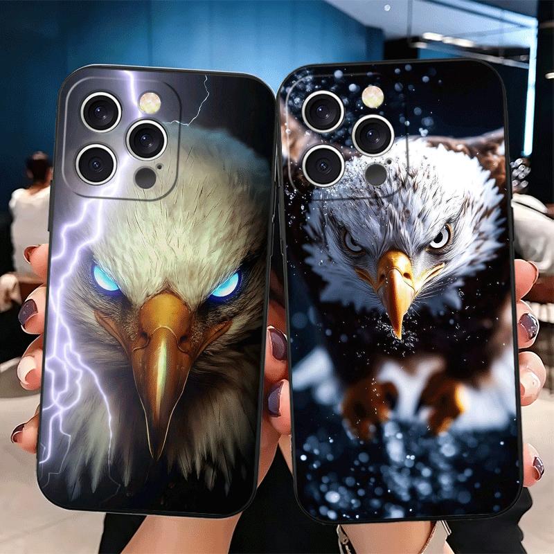 Крутой Мягкий Чехол для Телефона с Белоголовым Орлом для iPhone 16 16E 17 Air 15 Pro Max 14 Plus 13 Mini 11 12 7 Черная Задняя Панель
