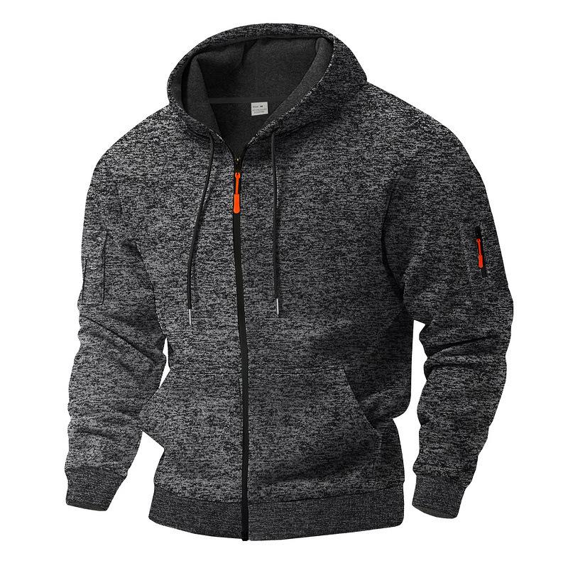 Men's Fleece-Lined Vintage Cation Workwear Hooded Zip-Up Sweatshirt with Utility Pockets