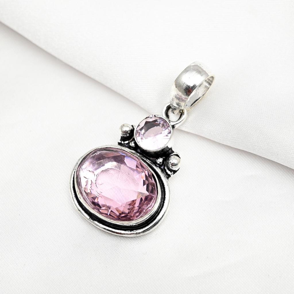 Подвеска с розовым кунцитом, драгоценный камень, кулон из стерлингового серебра 925 пробы, ювелирное изделие ручной работы, кулон с камнем по дате рождения, подарок для него
