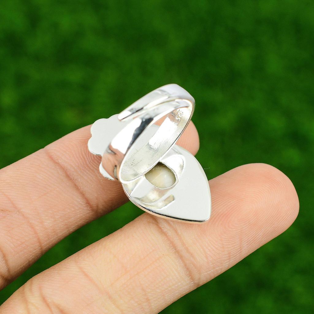 Натуральная раковина Шива Глаз Штабелируемое Цветок Белое Регулируемое Кольцо 925 Серебро