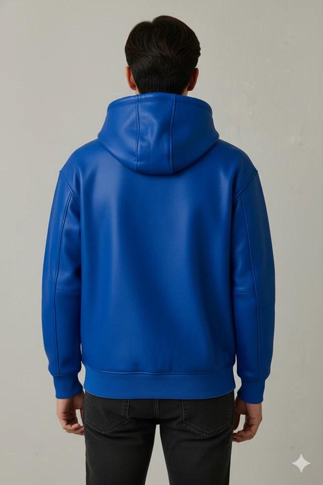 Ручная работа Классическая мужская синяя толстовка-куртка Натуральная овечья кожа Вечеринка Байкер