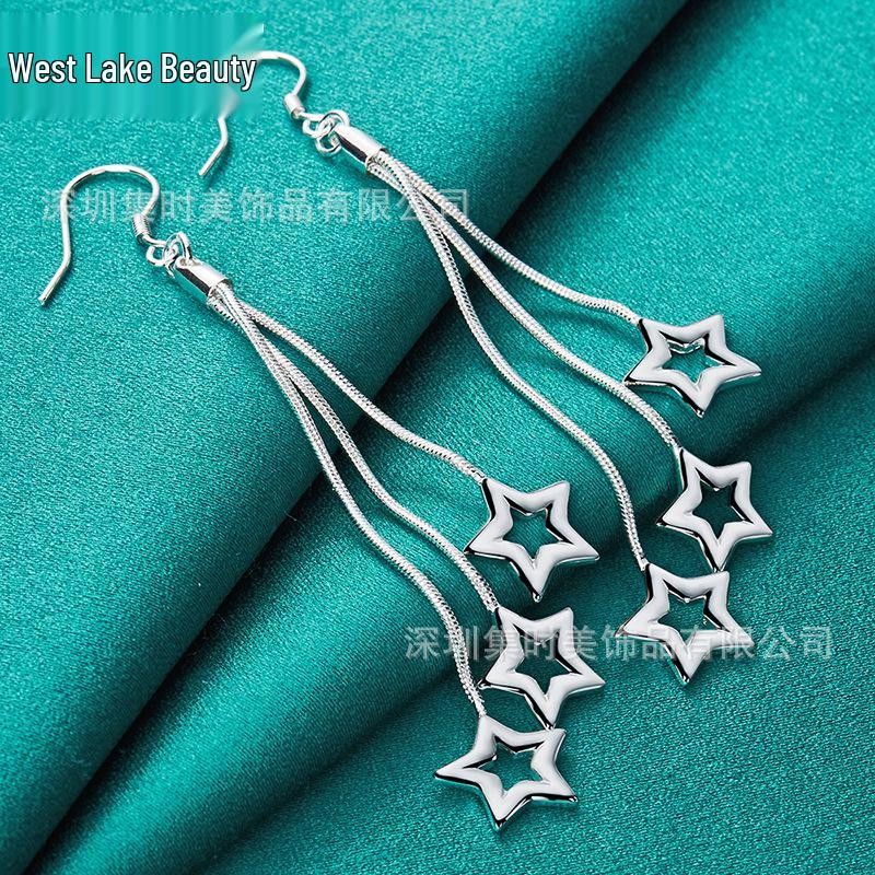 Длинные серьги из филигранного серебра в форме звезды для женщин от West Lake Beauty