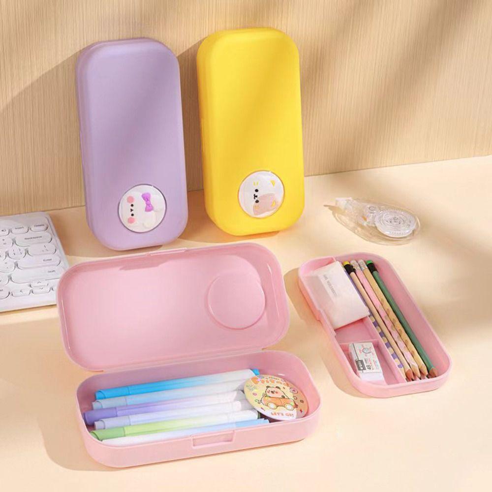 Cartoon Pencil Case Plastic Stationery Organizer Large Capacity Pencil Box