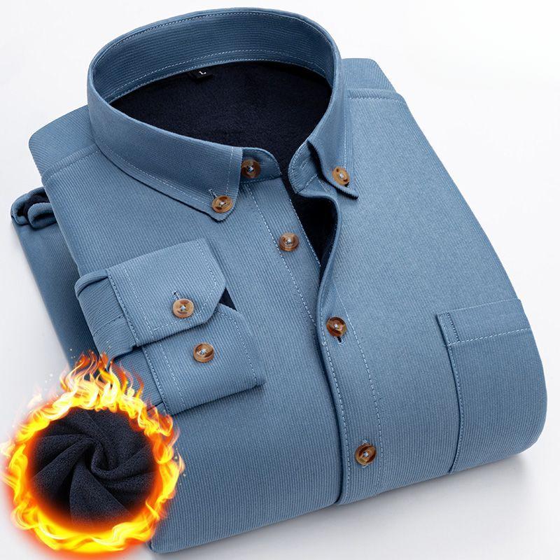 Зимняя теплая мужская рубашка из вельвета для среднего и пожилого возраста, с длинным рукавом, однотонная, модная, утолщенная, с плюшевой подкладкой, повседневная