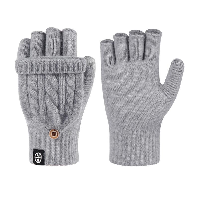 Winter Flip Two Purpose Half Finger Gloves for Women Cold Proof and Warm Students Touch Screen Gloves Thickened Plush Finger Revet Gloves for Men