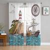 Retro Illustration Lighthouse Sailing Ship Sheer Curtains for Living Room Decor Window Curtains Kitchen Tulle Voile Curtains