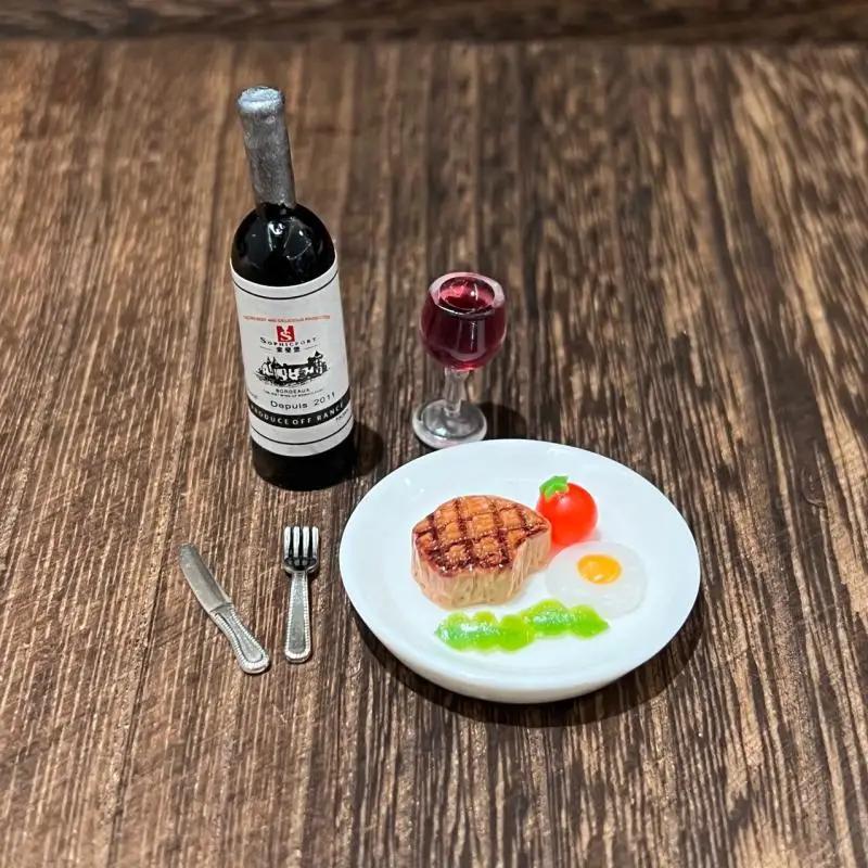 1 Набор Миниатюрная Кухня Кукольный Дом Модель Симуляции 1:Миниатюрный набор для кукольного домика в масштабе 1/12, вино и стейк, аксессуары для домашнего декора