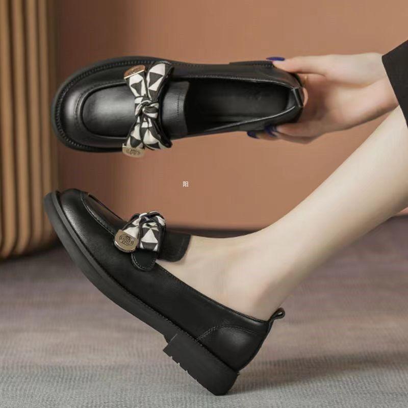 Обувь Для Женщин 2026 Круглый Носок Черная Женская Летняя Обувь Лоферы Низкий Каблук Элегантные С Бантом Люксовый Бренд Стильные Повседневные