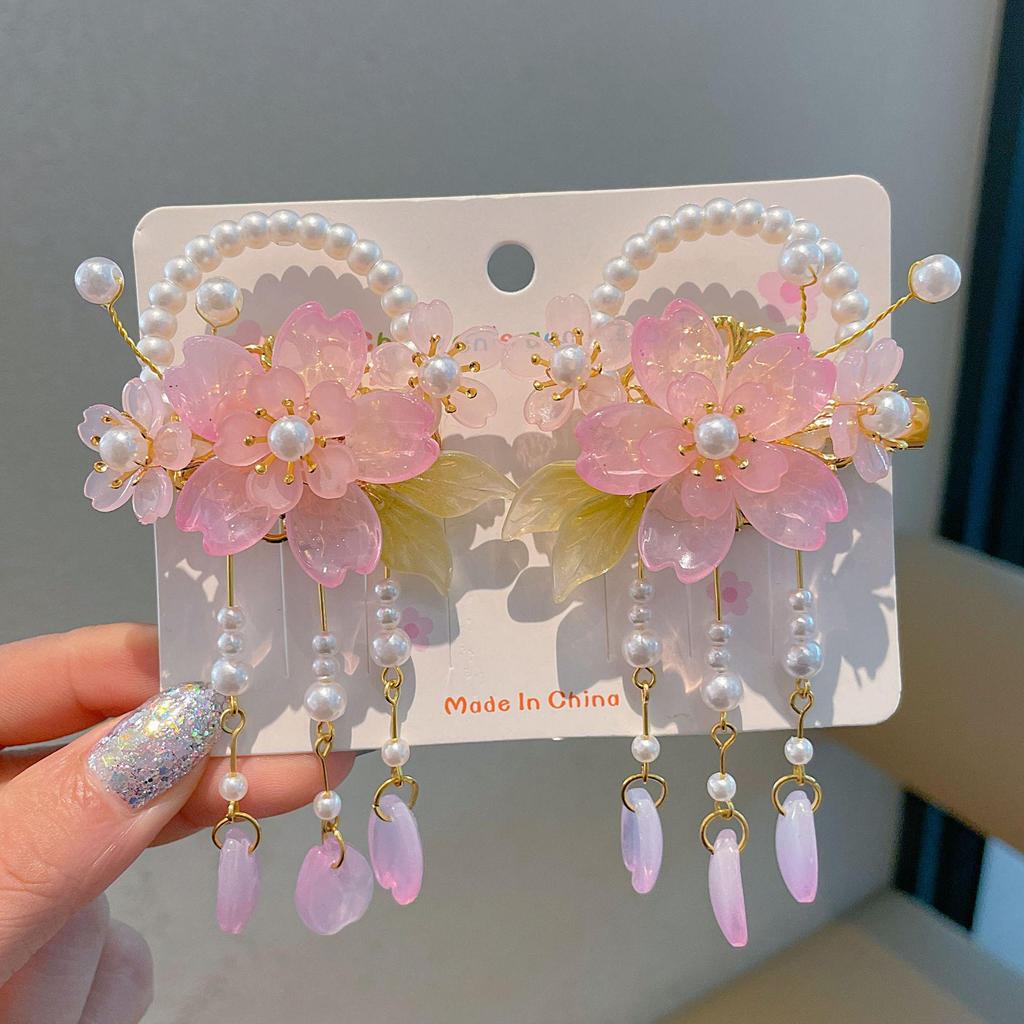 Ханьфу Женский Цветочный Головной Убор с Кисточками - Заколка для Волос в Стиле Принцессы для Девочек