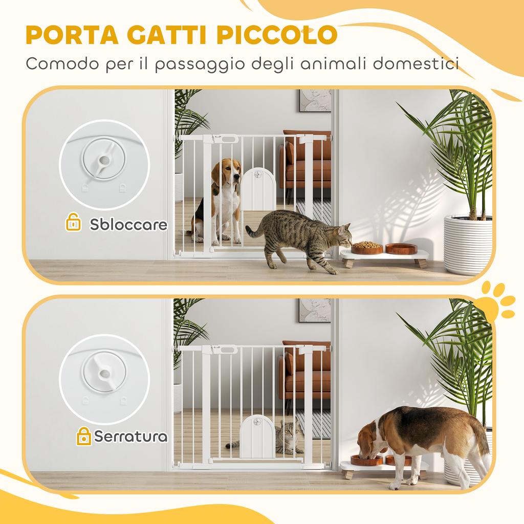 Adjustable Dog Gate with Small Door and Automatic Closure, 75-103x76cm, White