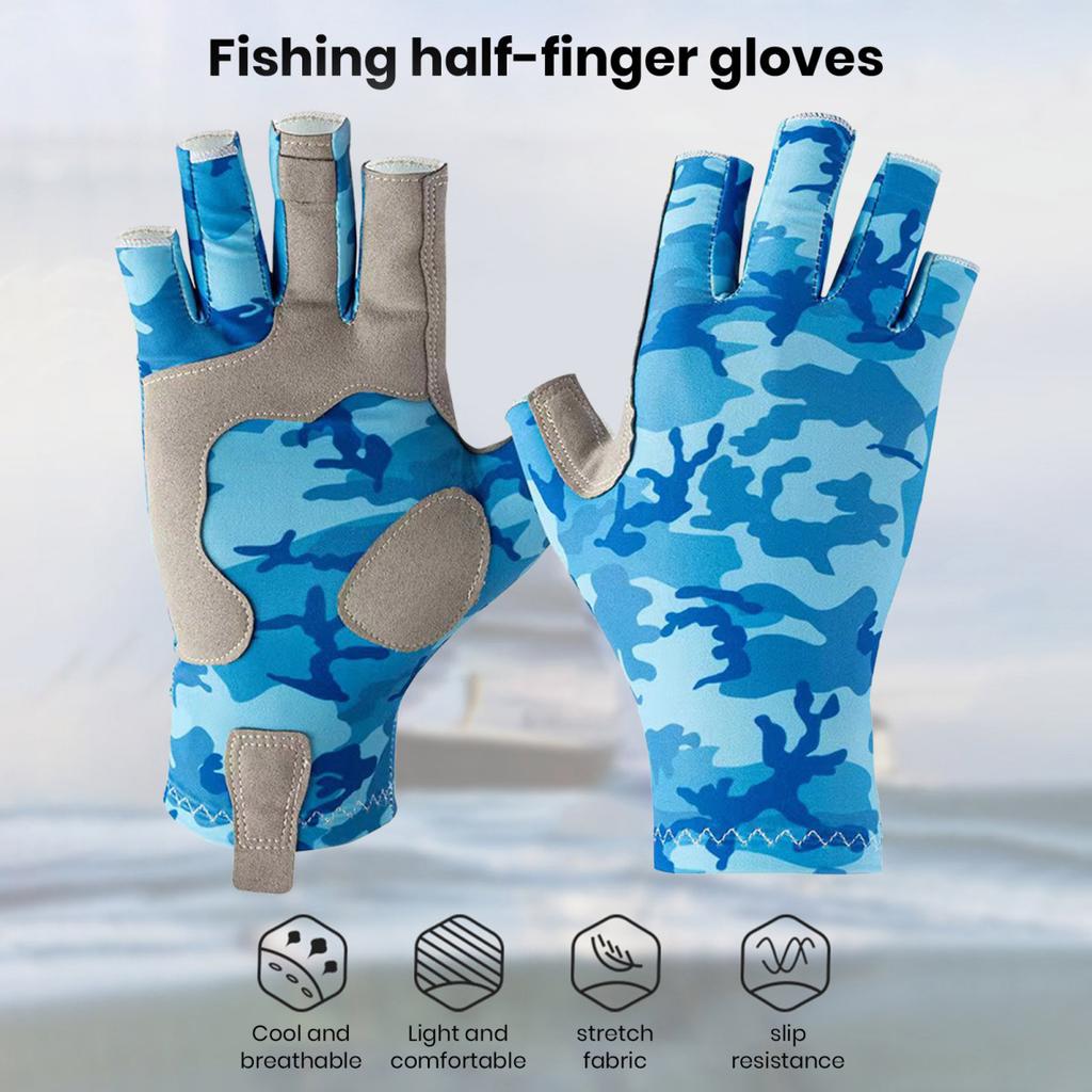 1 пара камуфляжных перчаток для рыбалки с полупальцами, защита от ультрафиолета UPF 50+, легкие перчатки без пальцев для мужчин и женщин, для занятий спортом на открытом воздухе, парусного спорта, каякинга, гребли