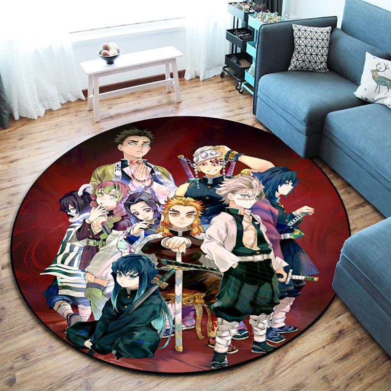 Classic Japanese-style cartoon Demon Slayer round rug, home soft decorative anti-slip yoga mat and chair mat, outdoor floor mat carpet K33