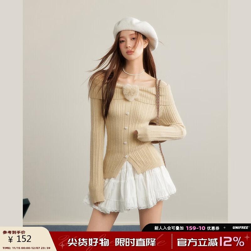 unifree Off-Shoulder Knit Top with Lapel