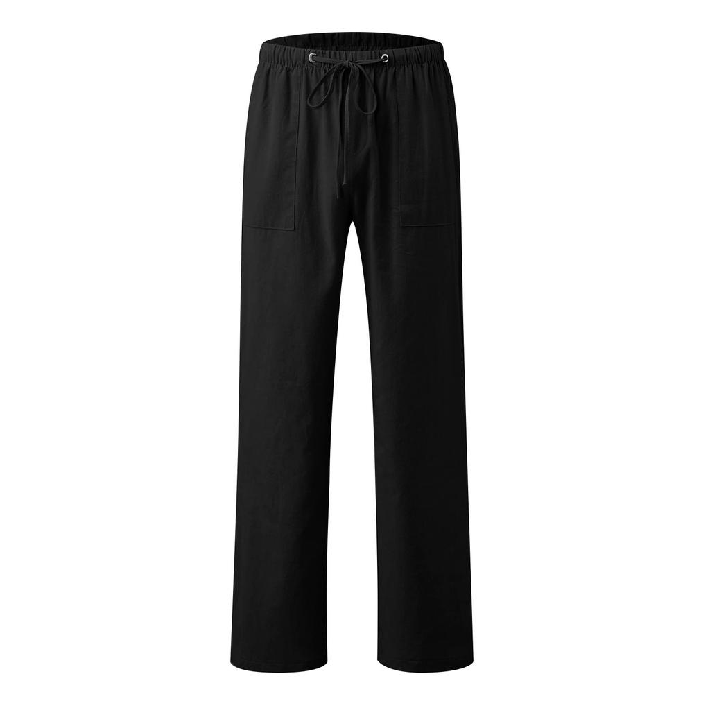 Брюки для женщин, повседневные летние однотонные эластичные брюки с высокой талией из хлопка и льна, свободные брюки с карманами и шнурком, свободные брюки