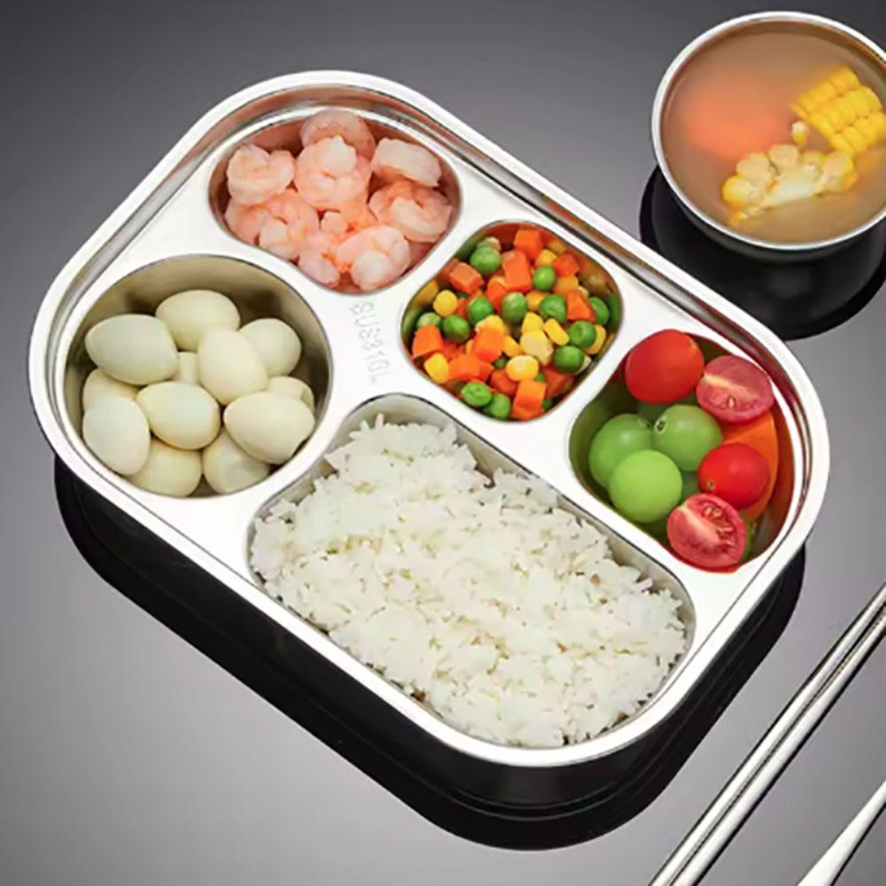 Поднос для школьной еды с 4/5 отделениями, нержавеющая сталь 304, тарелка для школьной столовой