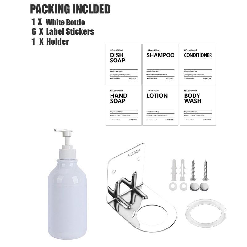 500 мл Белый лосьон Бутылка для настенного крепления для душа Бутылки для мыла с этикетками Диспенсеры для мытья тела для ванной комнаты, кухни, раковины