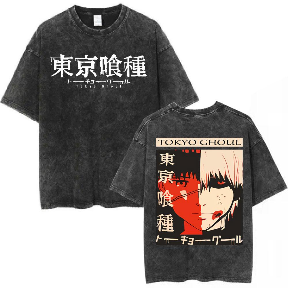 Washed Vintage Anime Tokyo Ghoul Tshirt Manga Kaneki Ken Graphic T Shirts Men Women Clothing Cartoon Retro Oversized Tshirts