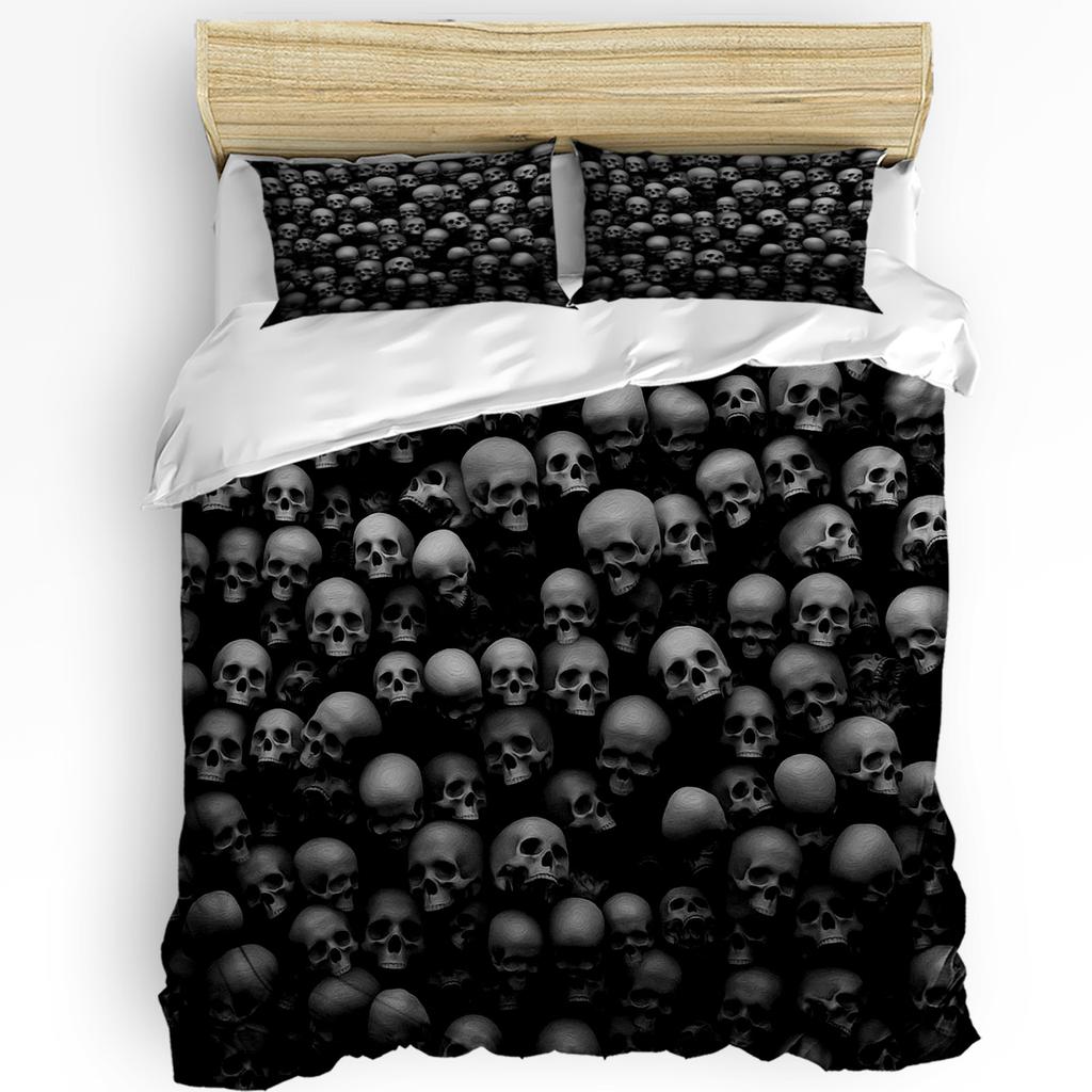 Halloween Flower Style Skull Paisley Black 3pcs Bedding Set For Double Bed Home Textile Duvet Cover Quilt Cover Pillowcase