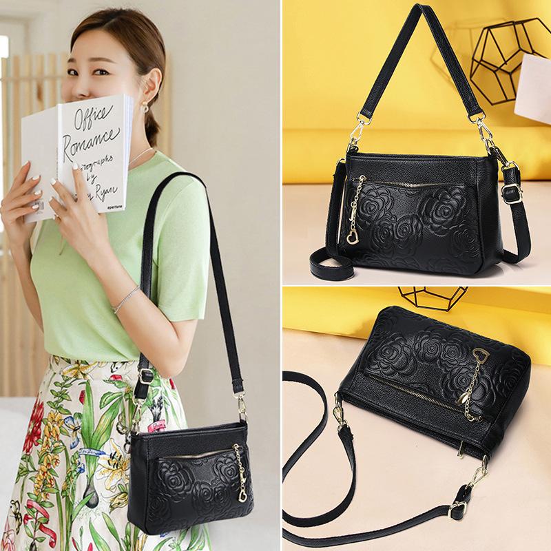 Женская сумка из натуральной кожи Feiya Leather Goods, первый слой, воловья кожа, модная тисненая роза, одно плечо, портативная маленькая квадратная сумка