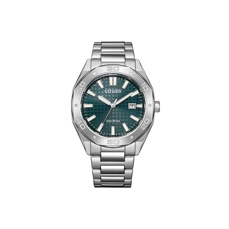 Citizen Кварцевые часы Eco Drive с питанием от света, стальной ремешок, 41 мм, унисекс, зеленый циферблат BM7630-80X