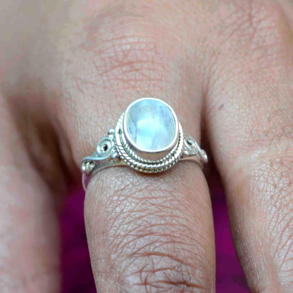 Moonstone 925 Sterling Silver Ring, Natural Gemstone Handmade Women Boho Ring