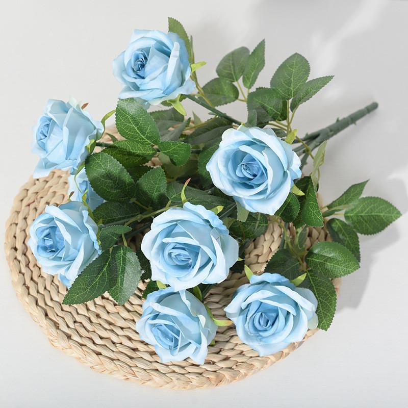 Artificial Ninehead Rose Bouquet Wedding Decor Silk Flowers For Home And Event Use