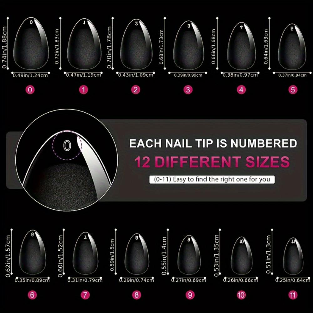 Набор из 240 штифтов Naked Almond — очень короткие, полуматовые, с глянцевыми овальными и стилетными кончиками в прозрачной коробке для хранения — идеально подходит для самостоятельного нейл-арта