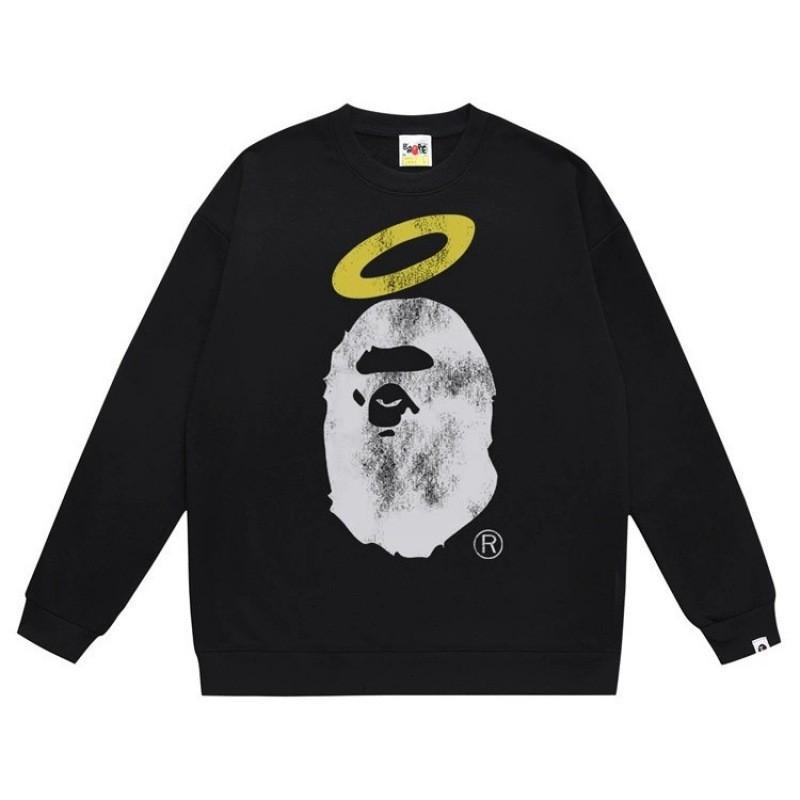 BAPE-Style Heavyweight Cotton Crewneck Sweatshirt Mens Oversized Streetwear Pullover Fall