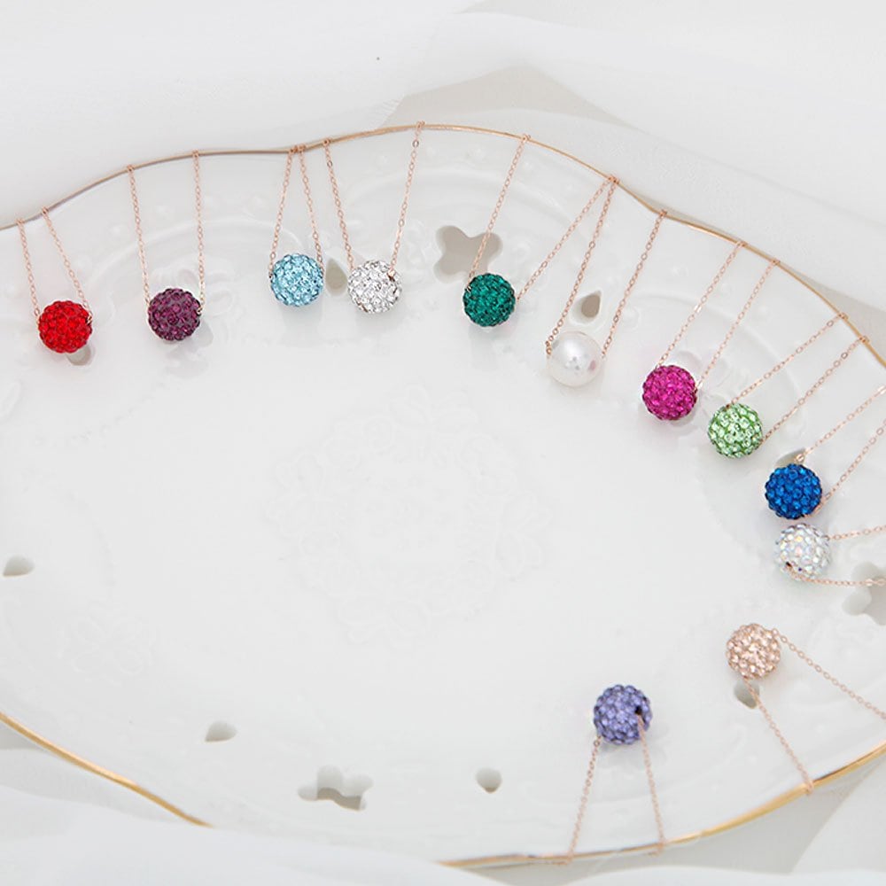 14K Rose Gold Necklace Birthstone Color Mirror Ball (Choose 1)