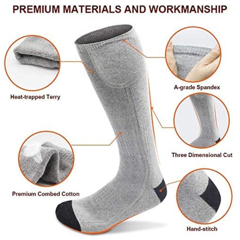 1 Pair Women Men Electric Heated Socks Pure Cotton Sports Foldable Rechargeable Winter Warm Ski Long