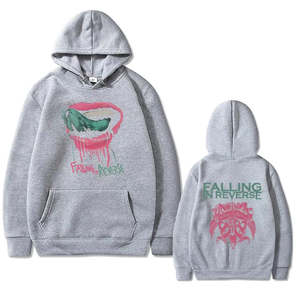 Falling in Reverse Rock Band Double Sided Print Hoodie, Unisex Vintage Gothic Punk Sweatshirt, Men's Loose Streetwear Pullover
