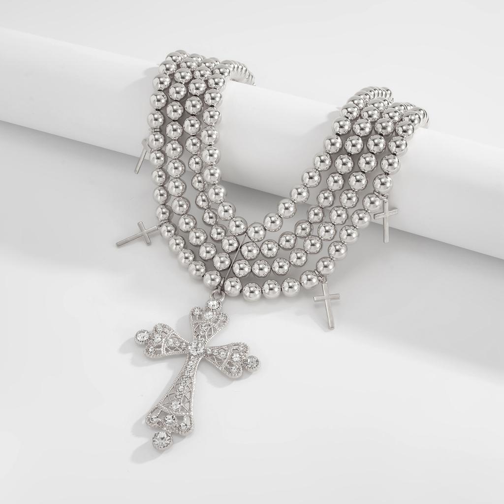 Интернет-знаменитость Ожерелье многослойное с крестом, инкрустированным бриллиантами, CCB круглые бусины, бисер, легкая роскошь, преувеличенное женское ожерелье