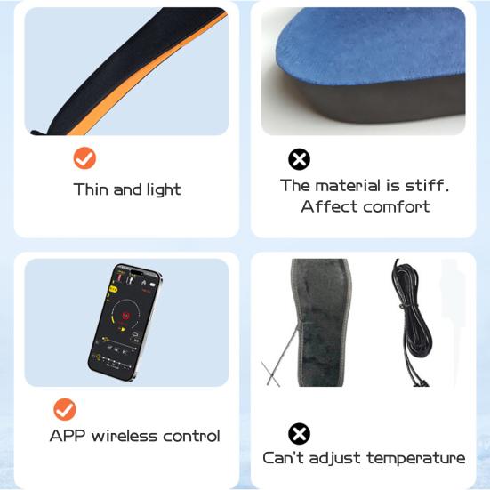 1 пара зимних электрических стелек с подогревом 3000 мАч, перезаряжаемые, 3 настройки температуры, управление через приложение